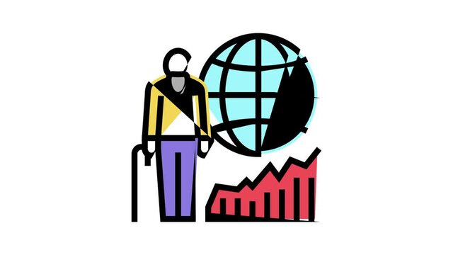 ageing social problem animated color icon. ageing social problem sign. isolated on white background