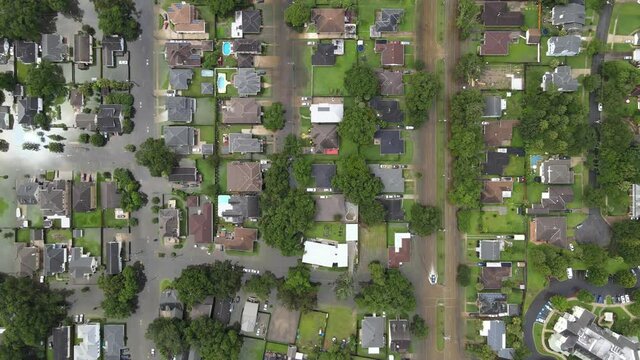 Top View Of A Flooded Suburb In New Orleans, USA. Aerial