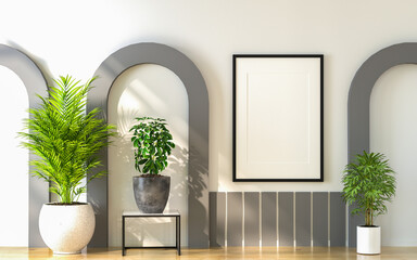 3D Mockup photo frame in Modern interior of gallery hall