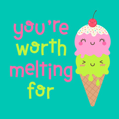 Cute ice cream cone cartoon with quotes 