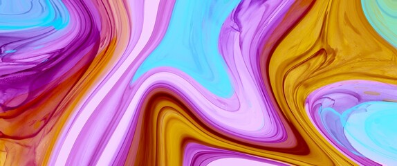 Alcohol ink background marble texture, curved elements, luxury hand painted artwork, yellow and blue, purple  accent, original wallpaper, elegant decoration