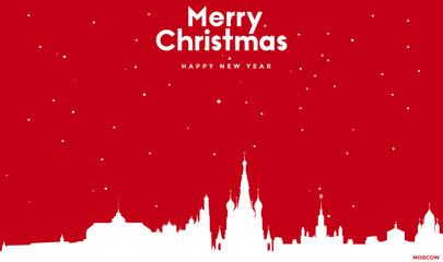 Naklejka premium Christmas and new year red greeting card with white cityscape of Moscow