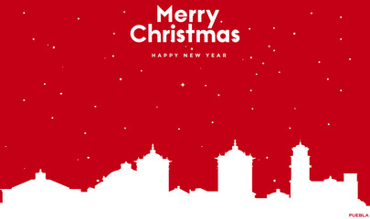 Obraz na płótnie Canvas Christmas and new year red greeting card with white cityscape of Puebla City