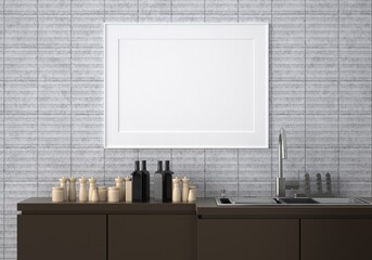 3D Mockup photo frame in Modern interior of kitchen