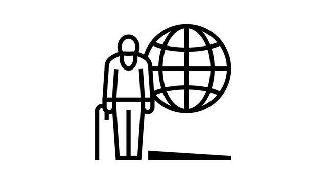 ageing social problem animated line icon. ageing social problem sign. isolated on white background