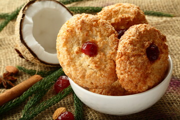 Homemade  crispy baked coconut cookies .