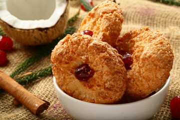 Homemade delicious fresh baked coconut cookies.