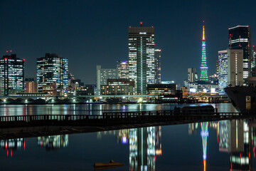 Tokyo nightscape with illuminated tower for Christmas