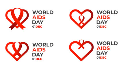 world aids day labels collection. aids ribbon with heart design
