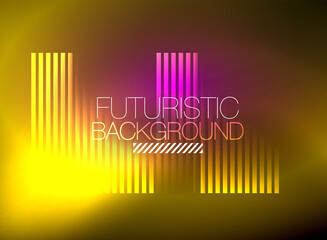 Bright neon color techno abstract background, shiny glowing neon lines in the dark background