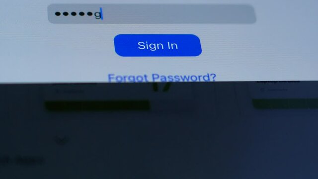 Close-up on the screen of a mobile device entering login and password. Login to your personal account in the theme system. Choosing a password for hacking an account. Leakage of personal data.