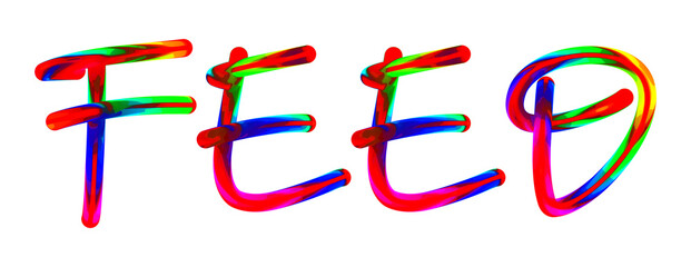Feed - text written with colorful custom font on white background. Colorful Alphabet Design 3D Typography