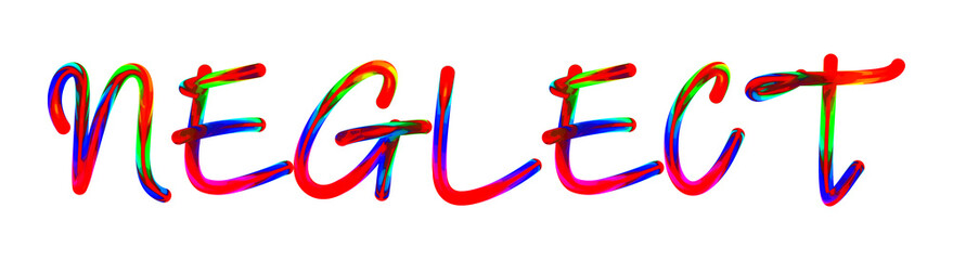 Neglect - text written with colorful custom font on white background. Colorful Alphabet Design 3D Typography