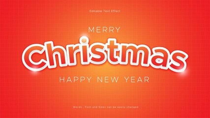 Merry christmas text shiny rose red and yellow color gradient style editable text effect on box background . vector illustration