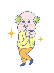 笑顔で喜ぶ年配男性の全身イラスト