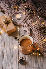 #new year #christmas #background on top #table with gifts and coffee