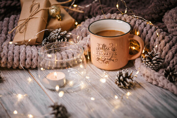 #new year #christmas #background on top #table with gifts and coffee