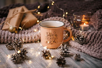 #new year #christmas #background on top #table with gifts and coffee