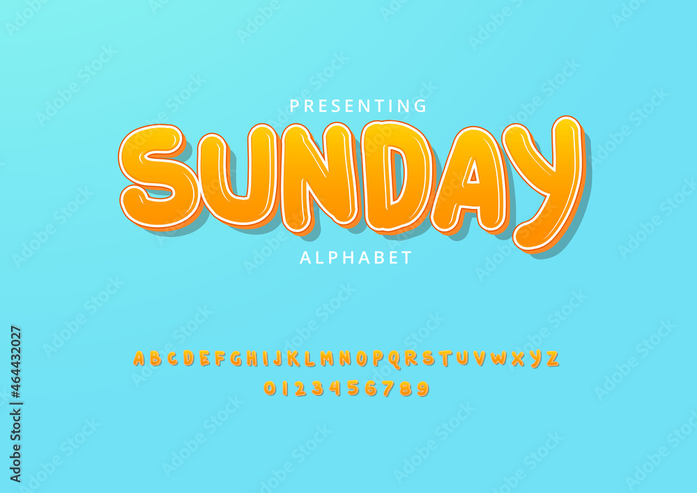 Poster playful style custom font design, set of alphabet letters and numbers
