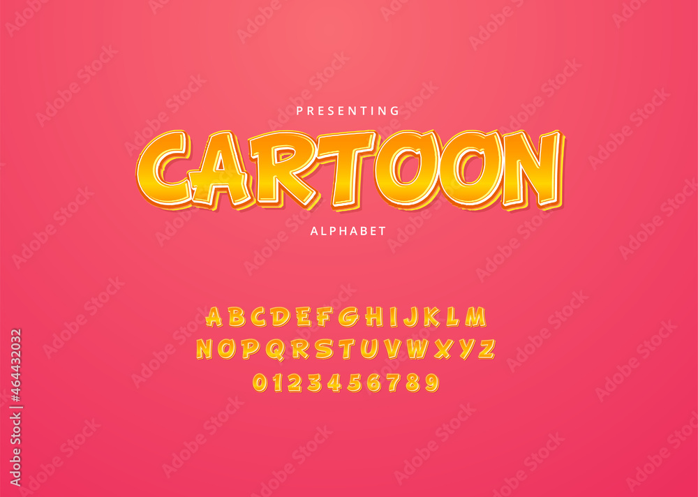 Poster playful cartoon style custom font design, set of letters and numbers