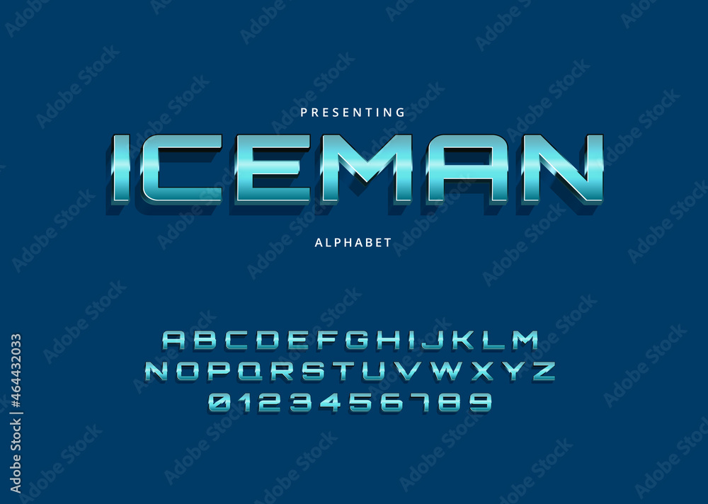 Aufkleber metallic futuristic custom font design, set of letters and numbers