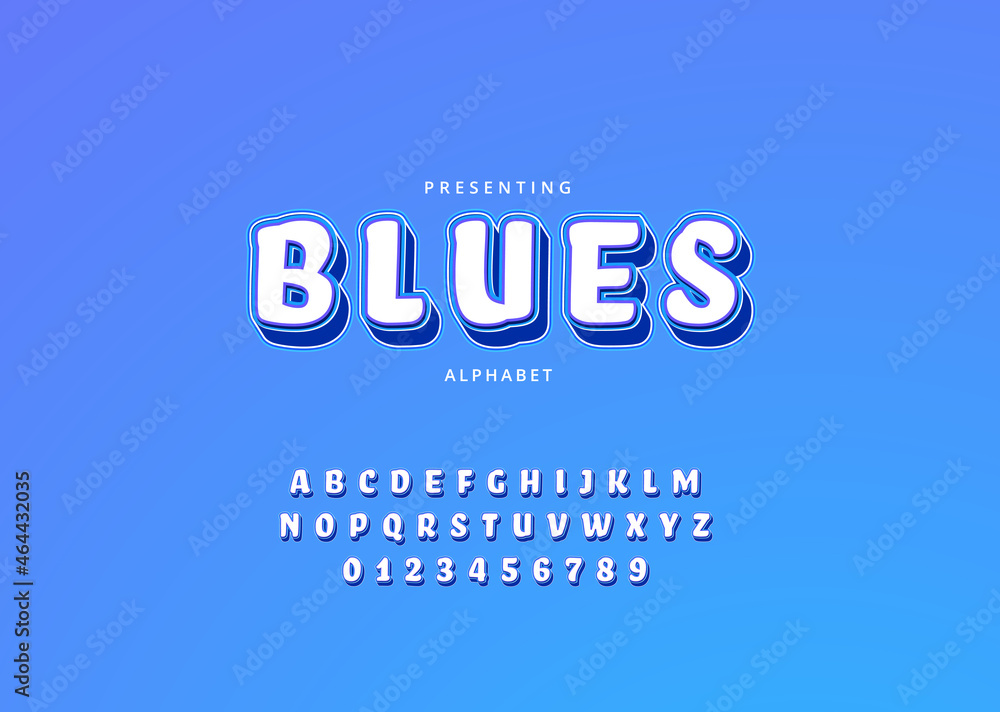 Aufkleber 3d bold style custom font design, set of alphabet letters and numbers
