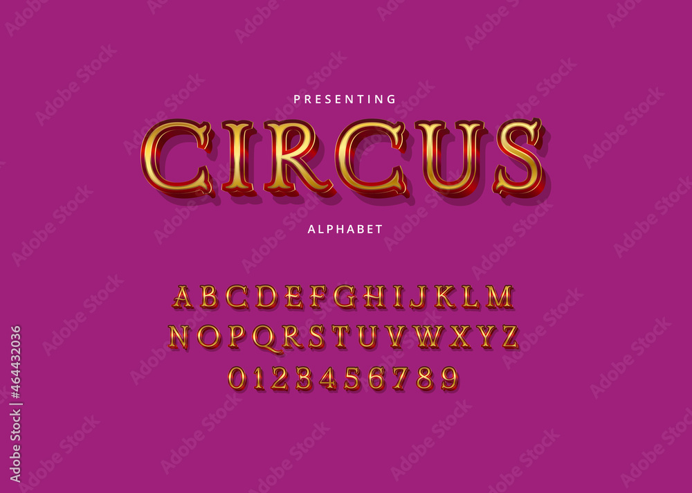 Poster circus style font design, set of letters and numbers