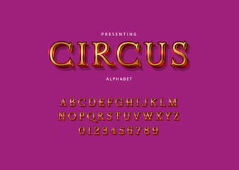 Circus style font design, set of letters and numbers