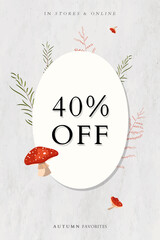 Fototapeta premium Autumn 40% off sale promotion poster template vector