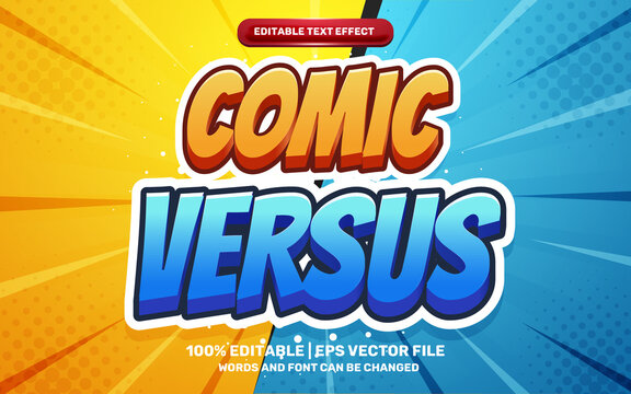 comic versus cartoon hero ediable text effect style 3d template on halftone background