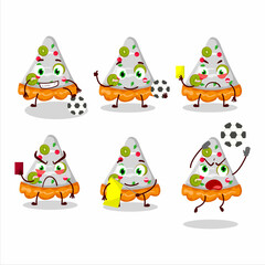Fototapeta premium Slice of fruit tart cartoon character working as a Football referee