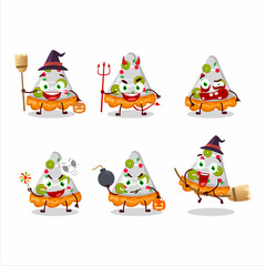 Naklejka premium Halloween expression emoticons with cartoon character of slice of fruit tart