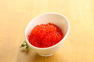 Red caviar in the bowl