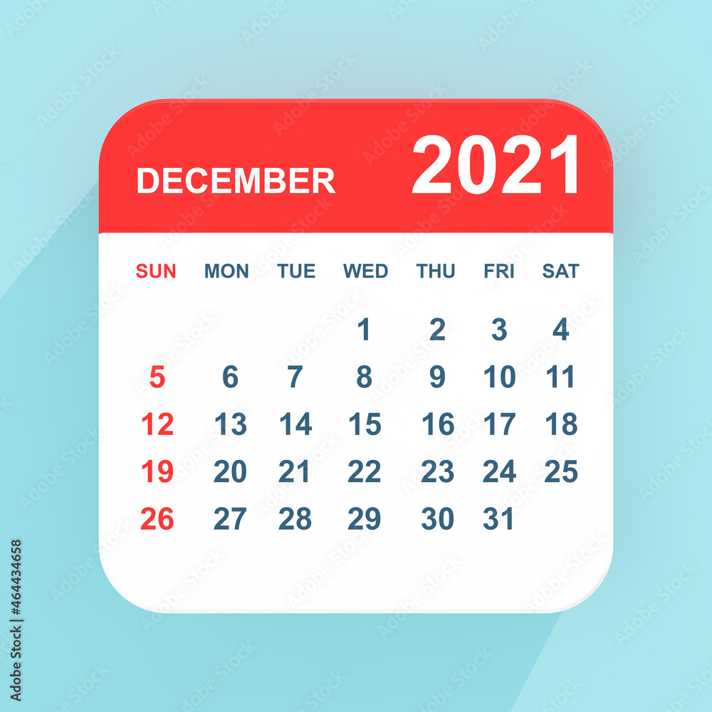 Poster flat icon calendar december 2021. 3d rendering