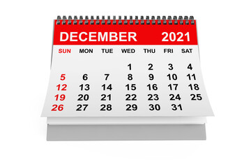 2021 Year December Calendar. 3d rendering