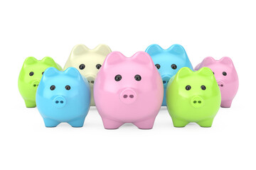 Row of Colourful Piggy Banks. 3d Rendering