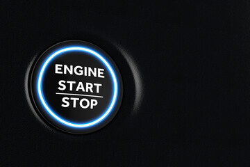 Start Stop Car Engine Button on a Modern Car Dashboard Interior. 3d Rendering