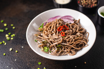 soba zaru buckwheat noodles udon soba fresh portion meal snack on the table copy space food background rustic 