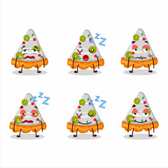 Cartoon character of slice of fruit tart with sleepy expression