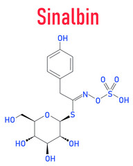Fototapeta premium Sinalbin glucosinolate molecule. Present in seeds of white mustard (Sinapis alba). Skeletal formula.