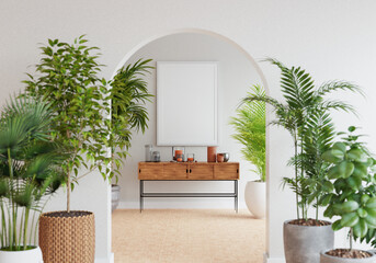 3D Mockup photo frame in Modern interior of living room