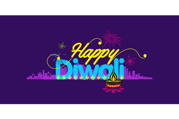illustration of Typography calligraphy on Happy Diwali Holiday background for light festival of India