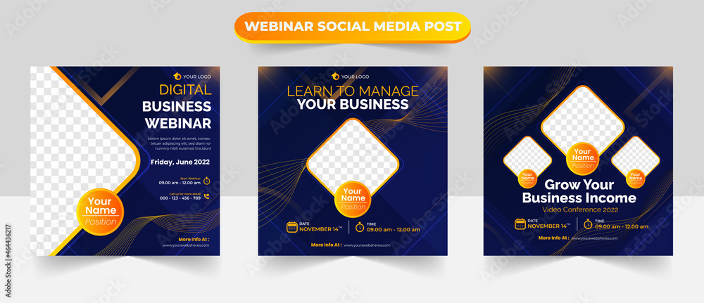 Wall mural set of social media post layout for digital business live webinar invitation conference training spe