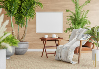 3D Mockup photo frame in Modern interior of living room