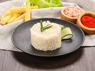 Steamed rice in the plate