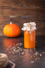 pumpkin jam blank canned food recipe sweet dessert fresh  meal snack on the table copy space food background rustic 