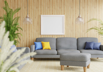 3D Mockup photo frame in Modern interior of living room
