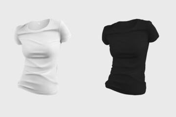 Womens clothing template, 3D rendering, front view, wrinkled t-shirt, isolated on background.