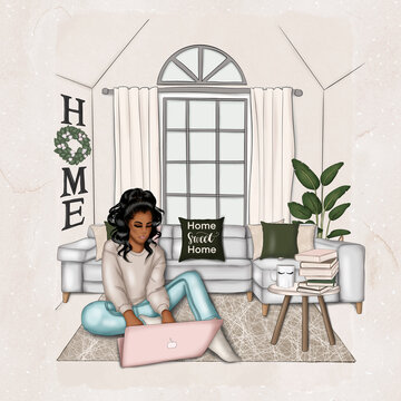 Home Stay Home Pattern Background Hand Drawn Illustration	