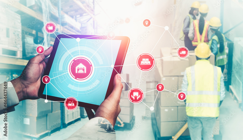 Poster smart warehouse management system with innovative internet of things technology to identify package 